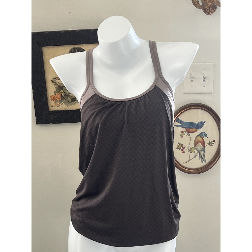 Athleta Womens 2-in-1 Strappy Back Tank Top Built-in Bra Brown XS